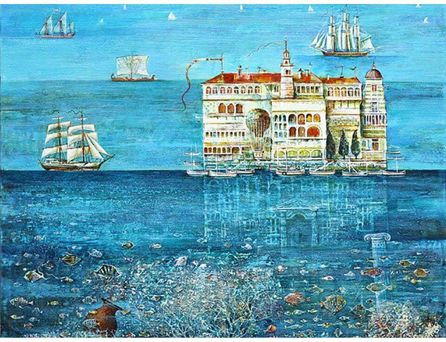 FIYO 5D Diamantmalerei DIY Kreuzstich mit Boot und Meerblick, Mehrfarbig, B/H: 40 x 30 cm - Bild 1