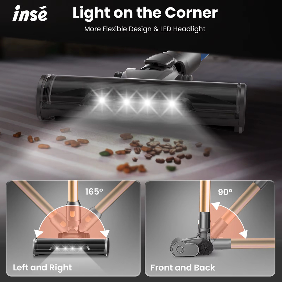 Inse S9 Akku-Staubsauger mit 75KPa Saugkraft, 1L Behälter, LED-Display und idealer Reinigung für Tierhaare und Teppiche - Bild 6