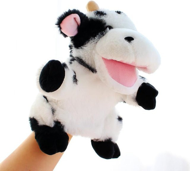 Bauernhoftier Handpuppe Milchkuh, Stofftier Plüschtier, mit offenem Mund, ab 0 Jahren - Bild 1