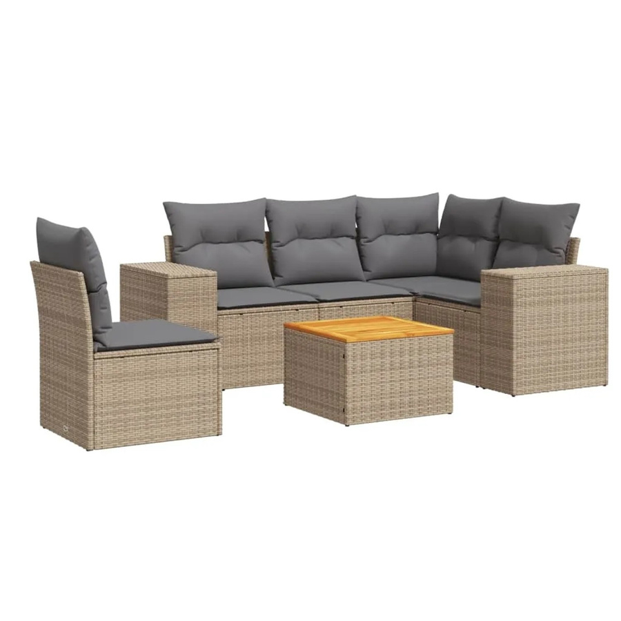 vidaXL 6-teilige Garten-Sofagarnitur in L-Form mit Kissen und Couchtisch, Beige, Poly Rattan und Metallgestell - Bild 2