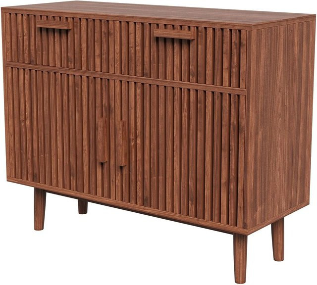 PXloue Sideboard in Walnussoptik im Mid-Century Design mit Schubladen und Türen, Braun - Bild 1