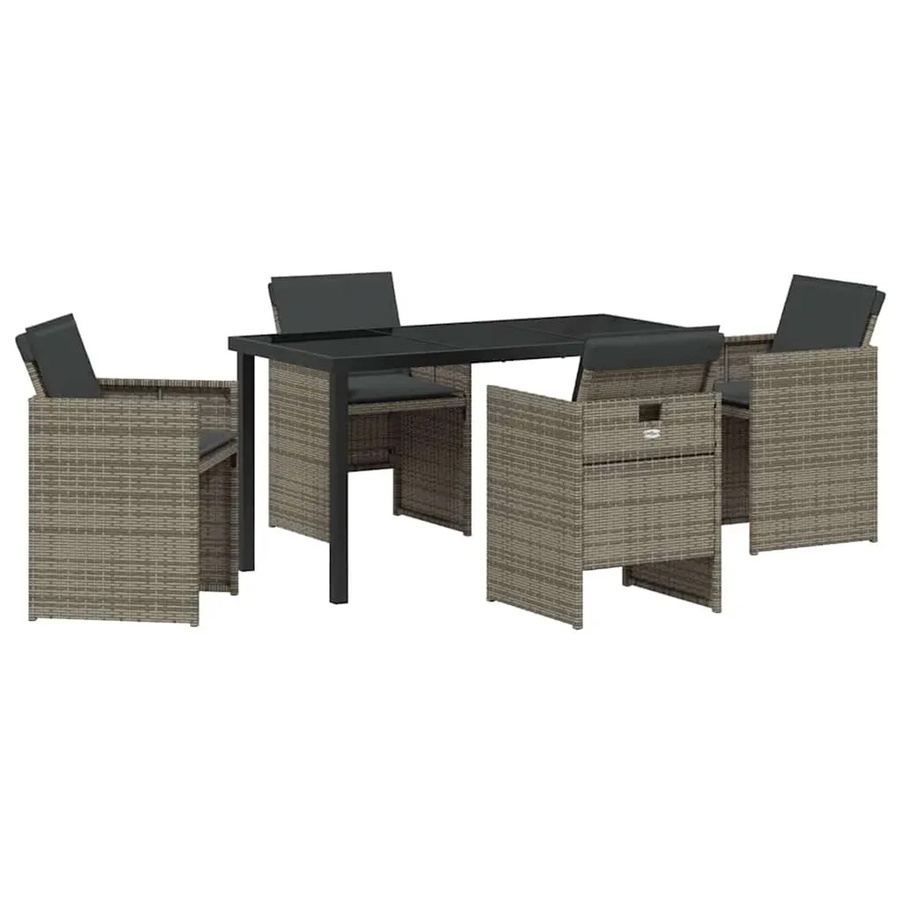 vidaXL Garten Essgruppe aus Poly Rattan mit 5-teiligem Set und Kissen in Grau - Bild 2