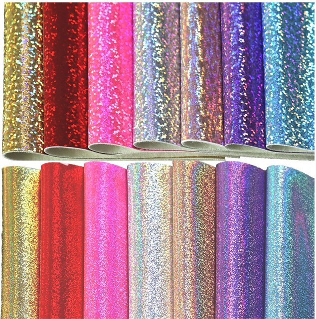 Honghuxing Kunstleder Imitat mit schillerndem holografischem Glitter in Multicolour für DIY-Dekorationen und Schleifen - Bild 1