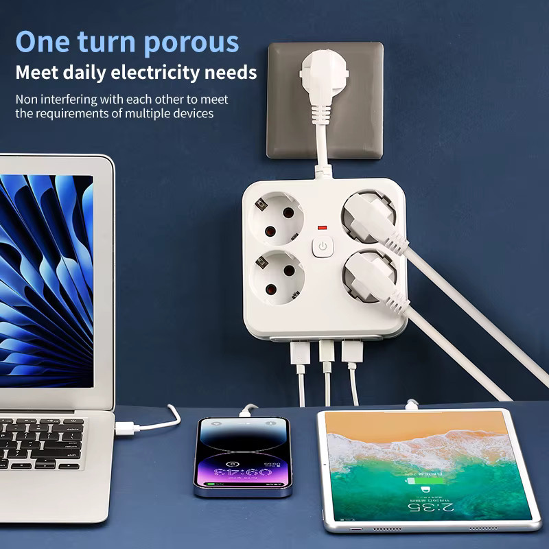 QNCX EU-Steckdosenleiste in Weiß mit 4 Steckdosen, 2 USB-Anschlüssen und 1 Typ-C-Anschluss inklusive Hauptschalter - Bild 3