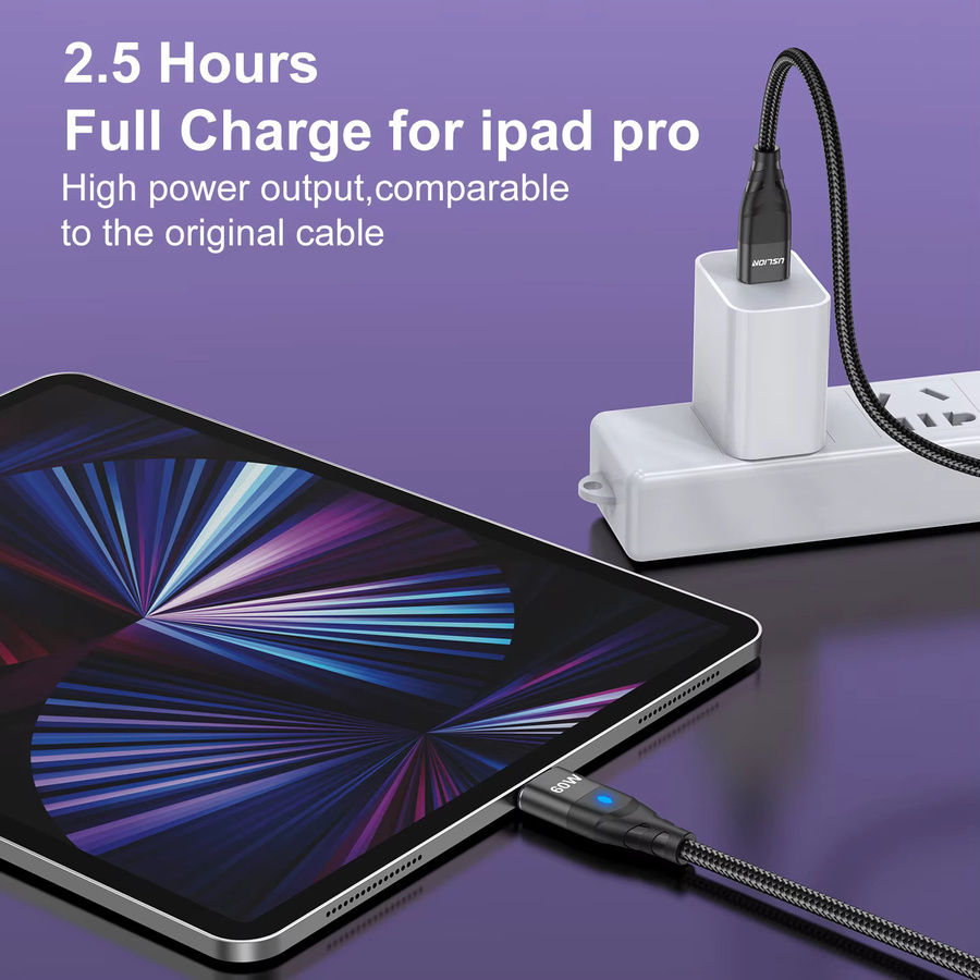 USLION PD 60 W magnetisches Schnellladekabel USB C auf USB C oder Micro USB für iPhone 15 14 Pro Xiaomi 13 und MacBook in Schwarz oder Blau - Bild 3