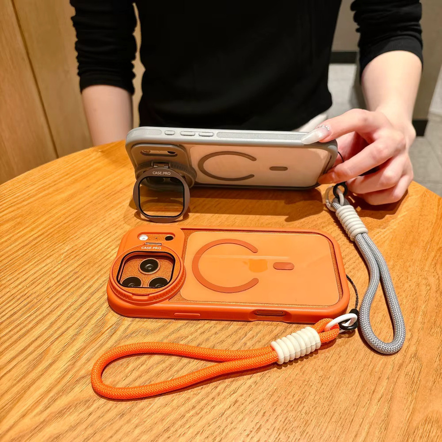 Vyimc Magnetischer Falten Glaslinsenständer für iPhone 11 bis 17 Pro Max, Transparent, Stoßfeste Abdeckung mit Magsafe-Handgelenkschlaufe - Bild 2