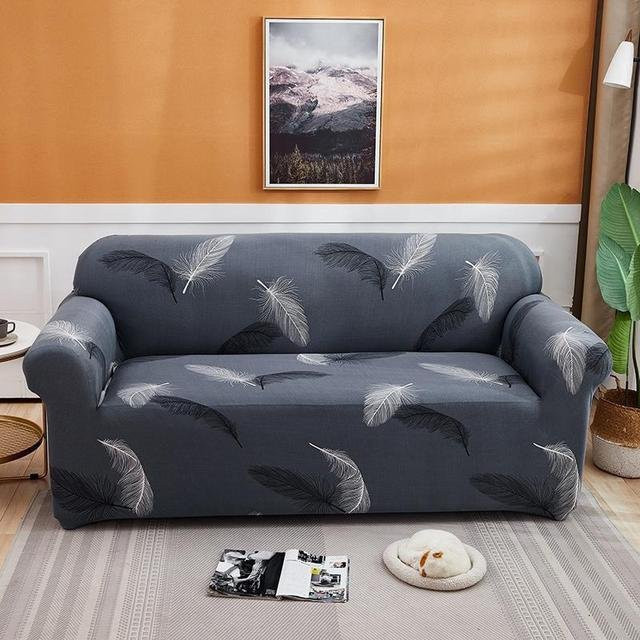 Housmife Elastischer Sofabezug mit floralem Muster in Grau für 1-Sitzer, Breite: 90-140 cm - Bild 1