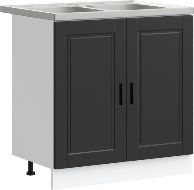 vidaXL Waschbecken-Unterschrank Porto Set aus 2 Stück, Schwarz, modern, Holzwerkstoff - Bild 1
