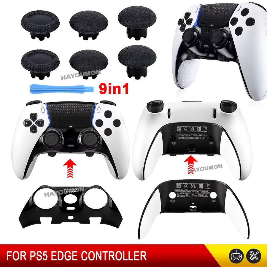 Ispoofer 9-in-1 Dekorative Ersatz-Gehäuseabdeckung für PS5 Edge Wireless Controller in Schwarz inklusive Joystick-Kappen - Bild 2