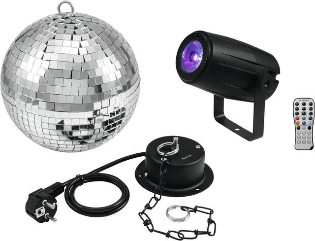 EUROLITE Spiegelkugel Set mit Motor und LED PST-5 QCL Spot in Schwarz und Silber, Durchmesser: 20 cm - Bild 1