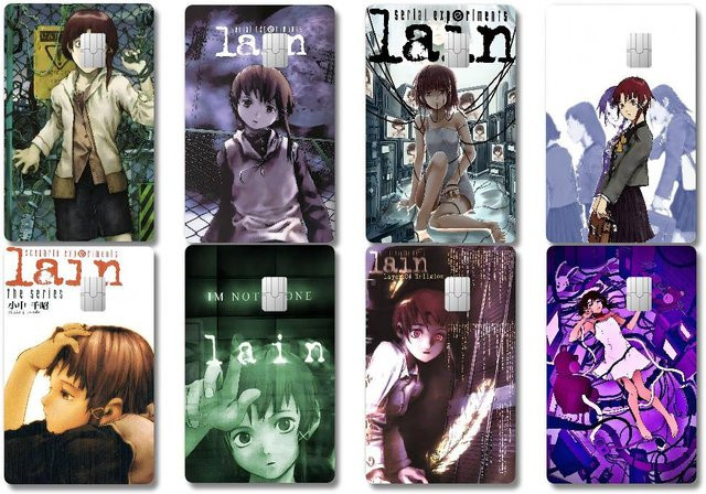 Set mit 4 wasserfesten Aufklebern im Anime Serial Experiments Lain Design für Kreditkarten und U-Bahn-Zugangskarten, Mehrfarbig - Bild 1