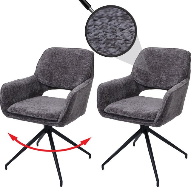 2er-Set MCW Esszimmerstuhl N74 in Dunkelgrau mit Stoff Chenille und Auto-Return Funktion - Bild 1
