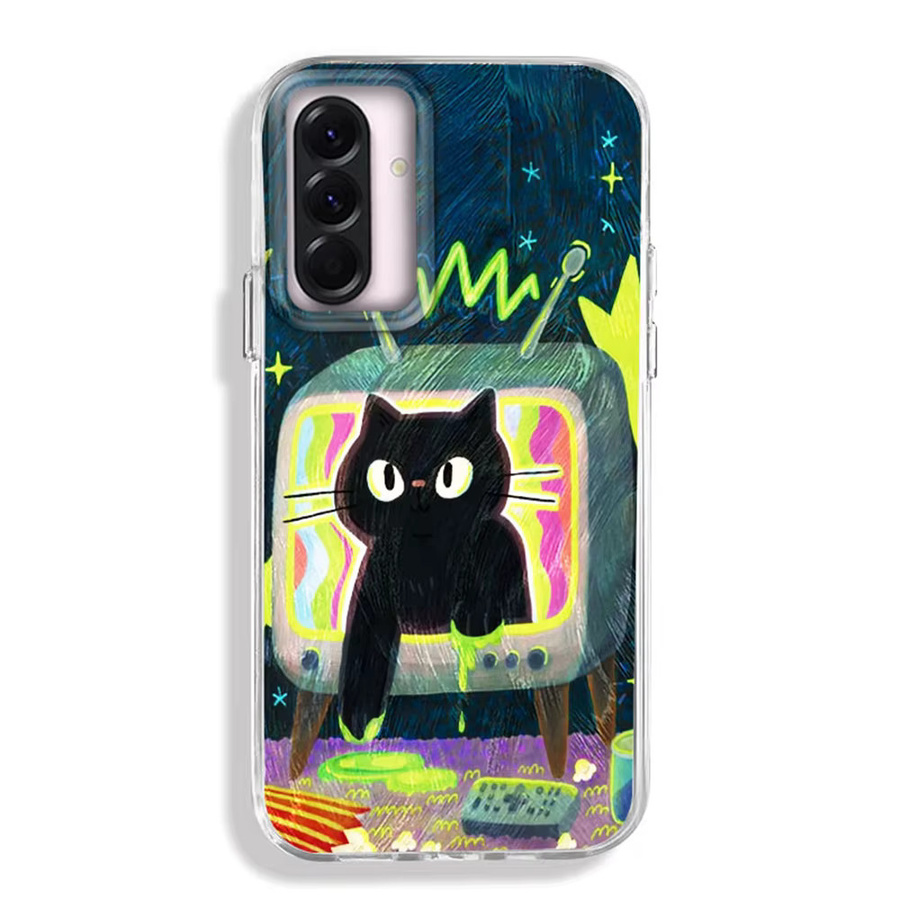 FunYudas Luxus Handyhülle mit Cartoon TV Katze Design für Samsung Galaxy A56 A55 A57 A07 A17 A25 A35 A26 A54 A15 A13 A36 A14 A34 A12 A16 in Schwarz - Bild 4