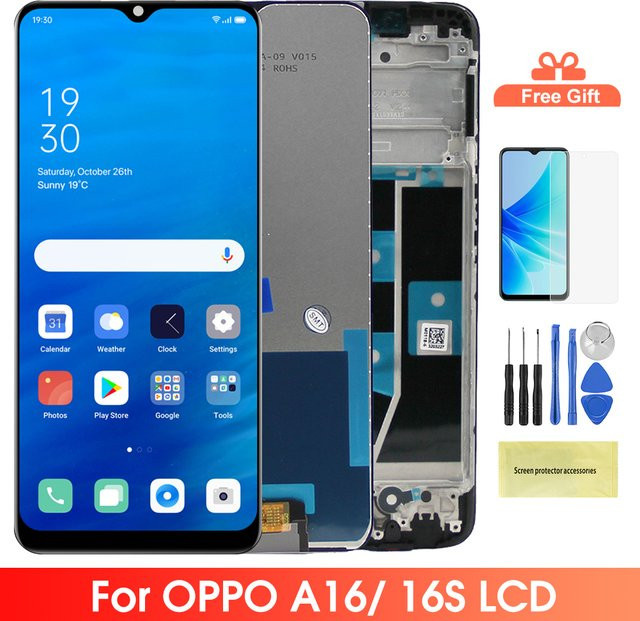 LCD Display Touchscreen Digitizer Montage mit Rahmen für OPPO A16 2021 CPH2269 und OPPO A16s CPH2271 in Schwarz, 6.52 Zoll - Bild 1