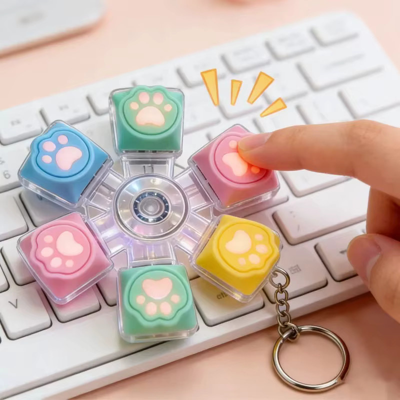 Hot Toys Katzenpfoten-Tastenkappe, Silikon-Schlüsselanhänger, Stressabbau-Fingerspinner, Stressreduzierendes Spielzeug-Knopfspielzeug - Bild 2