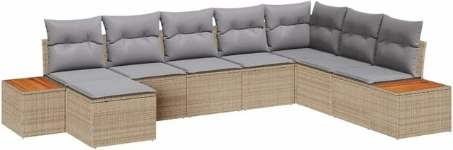 vidaXL Gartensofa-Set aus Polyrattan mit 9 Kissen in Beige und Hellgrau mit Stauraumfunktion - Bild 1