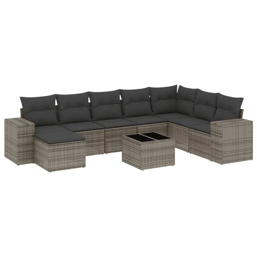 vidaXL 9-teilige Garten-Sofagarnitur aus Poly-Rattan in Grau mit Kissen aus Polyester und pulverbeschichtetem Stahl - Bild 2