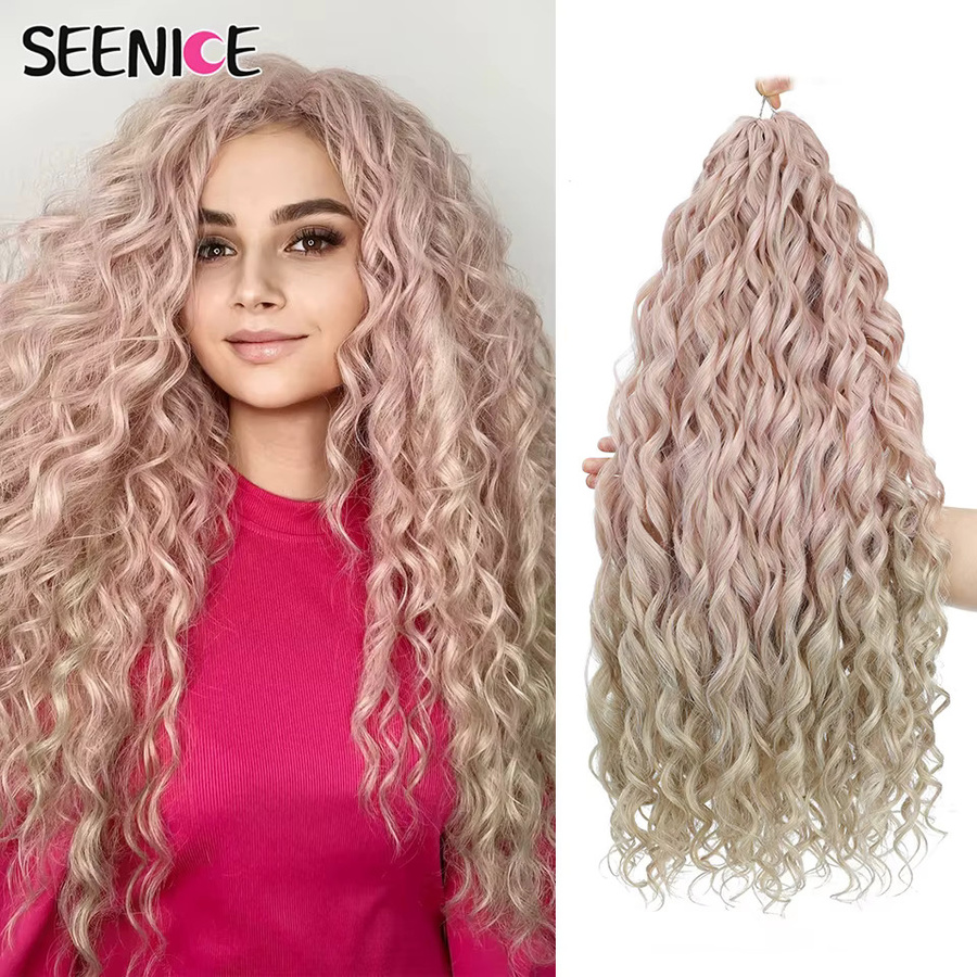 SEENICE Kunsthaar Haarverlängerung Tiefe Welle Ombre Blonde Rosa, Damen - Bild 1