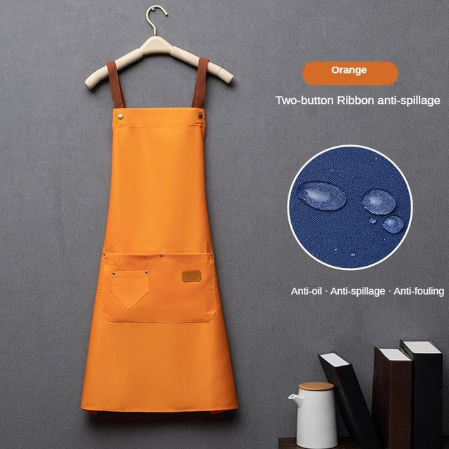 Personalisierte wasserdichte Küchenschürze von Yiran Furniture in Orange mit Stickerei oder Logo und Taschen für Erwachsene - Bild 1