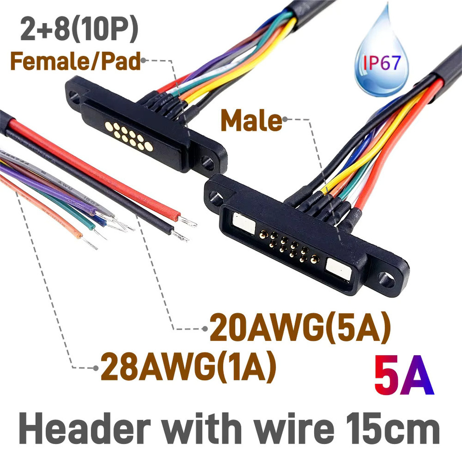 RTLECS Magnetischer Pogo-Pin-Stecker IP67 Wasserdicht 5A Hochstrom DC Power Charging Set in Schwarz - Bild 3
