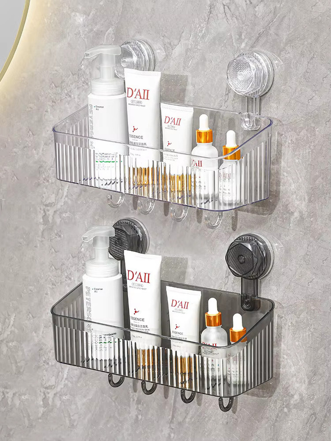 Transparente Luxus-Aufbewahrungsbox aus Kunststoff mit Saugnapf für Küche und Badezimmer, Grau/Transparent - Bild 4