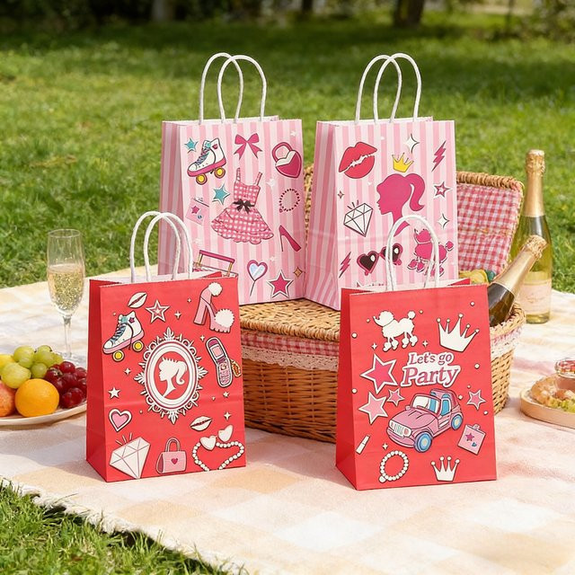 Mehrfarbige Kraftpapier-Geschenkverpackungstaschen mit Cartoon-Design für Geburtstage und Muttertag, 4/8 Stück - Bild 1