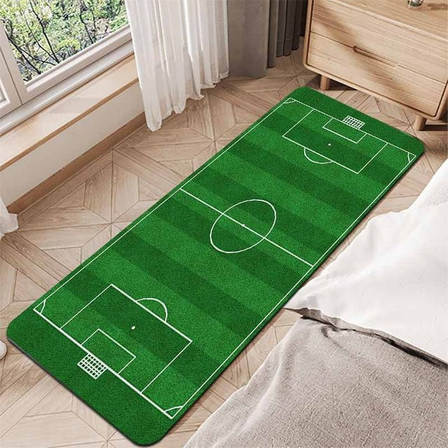 VIKAMA Teppich mit Fußball-Motiv in Grün, rutschfester Sport-Teppich für Flur, Schlafzimmer oder Eingangsbereich - Bild 1