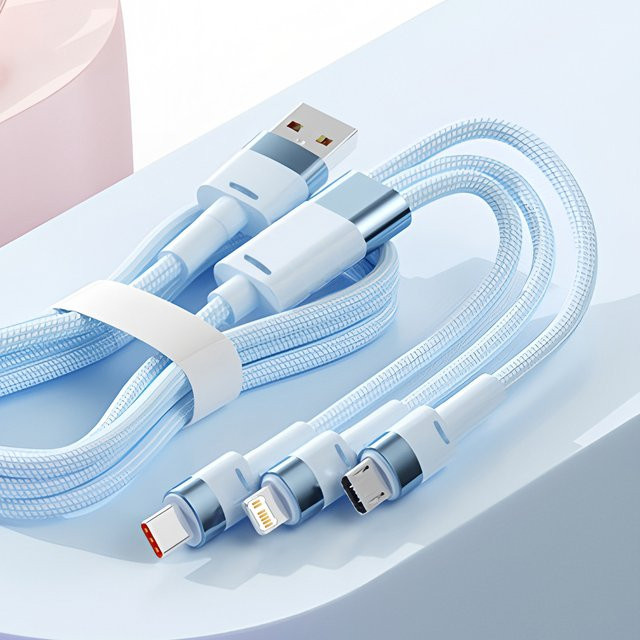 Fireurus 3-in-1 MultiPort-Ladekabel mit USB-C und Micro-USB in Blau - Bild 1
