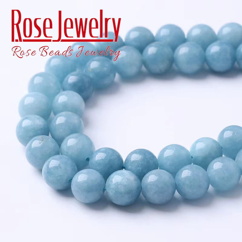 Rose and Beads Perlen, Aquamarin, Blau, Chalcedon, Rund, 15" - Bild 3