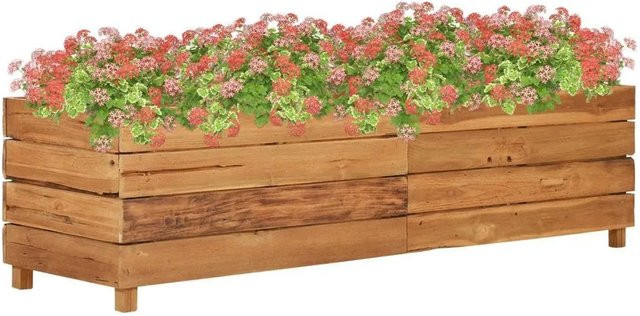 vidaXL Tischbett aus Teak-Altholz und Stahl in Braun, B/T/H: 150 x 40 x 38 cm - Bild 1