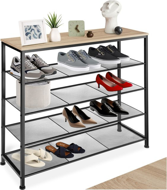 tectake Schuhregal Sheffield Industrial Style aus Holz und Metall in Eiche Sonoma, B/T/H: 100 x 30,5 x 93 cm - Bild 2