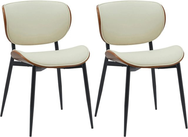 DELUKE 2er Set DUVAN Esszimmerstühle aus Kunstleder in Walnuss und Creme, B/T/H: 50 x 54 x 80 cm - Bild 1