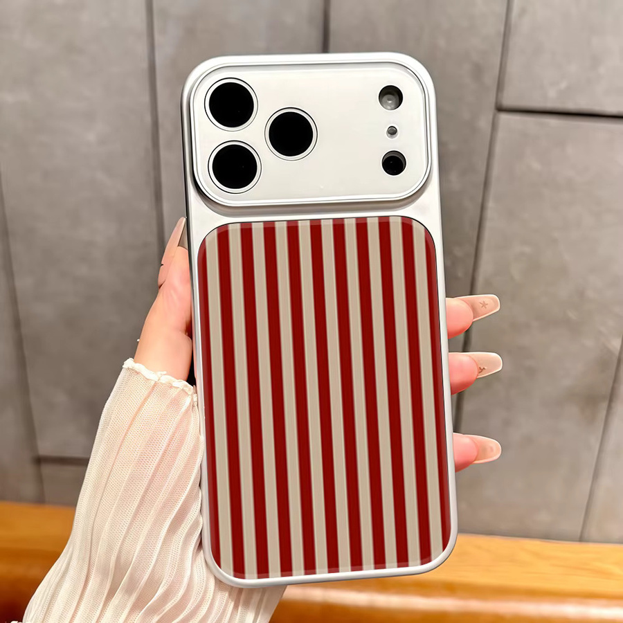 Potdemiel Luxus-Glas-Handyhülle mit vertikalen Streifen in Rot und Beige für iPhone 17 16 15 14 13 Pro Max und 17Air - Bild 3