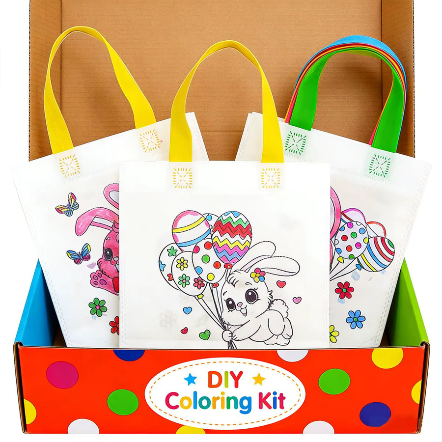 5er Set ZSY Oster-Geschenktüten aus Vliesstoff mit Cartoon-Ei und Kaninchen Motiv in Mehrfarbig - Bild 2