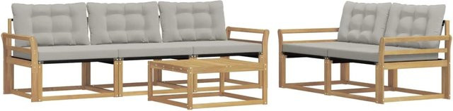 vidaXL Outdoor-Sofagarnitur aus Akazienholz mit Textilene-Polstern und Couchtisch, 6-teiliges L-Shape Set, Weiß und Grau, B/T/H: 79 x 79 x 37 cm - Bild 1