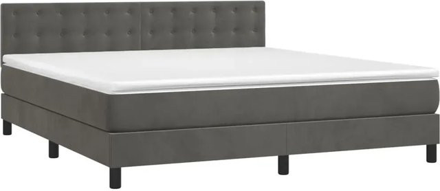 vidaXL Boxspringbett mit Matratze in Dunkelgrau aus Samt mit LED-Unterbettbeleuchtung und USB-Anschluss, B/T: 160 x 200 cm - Bild 1