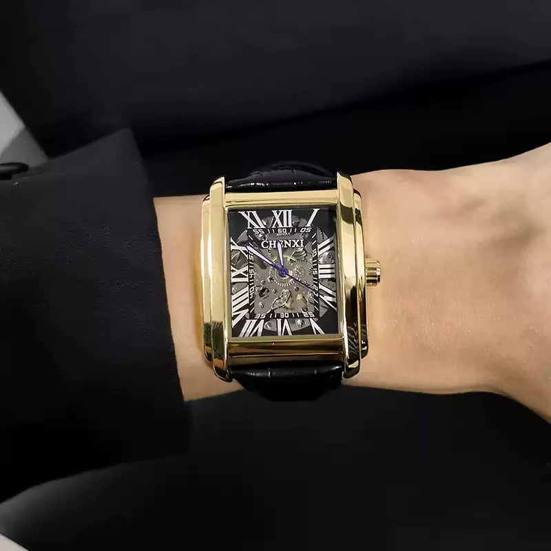 CHENXI Armbanduhr Automatik, Gold, Messing, Leder, Herren - Bild 2