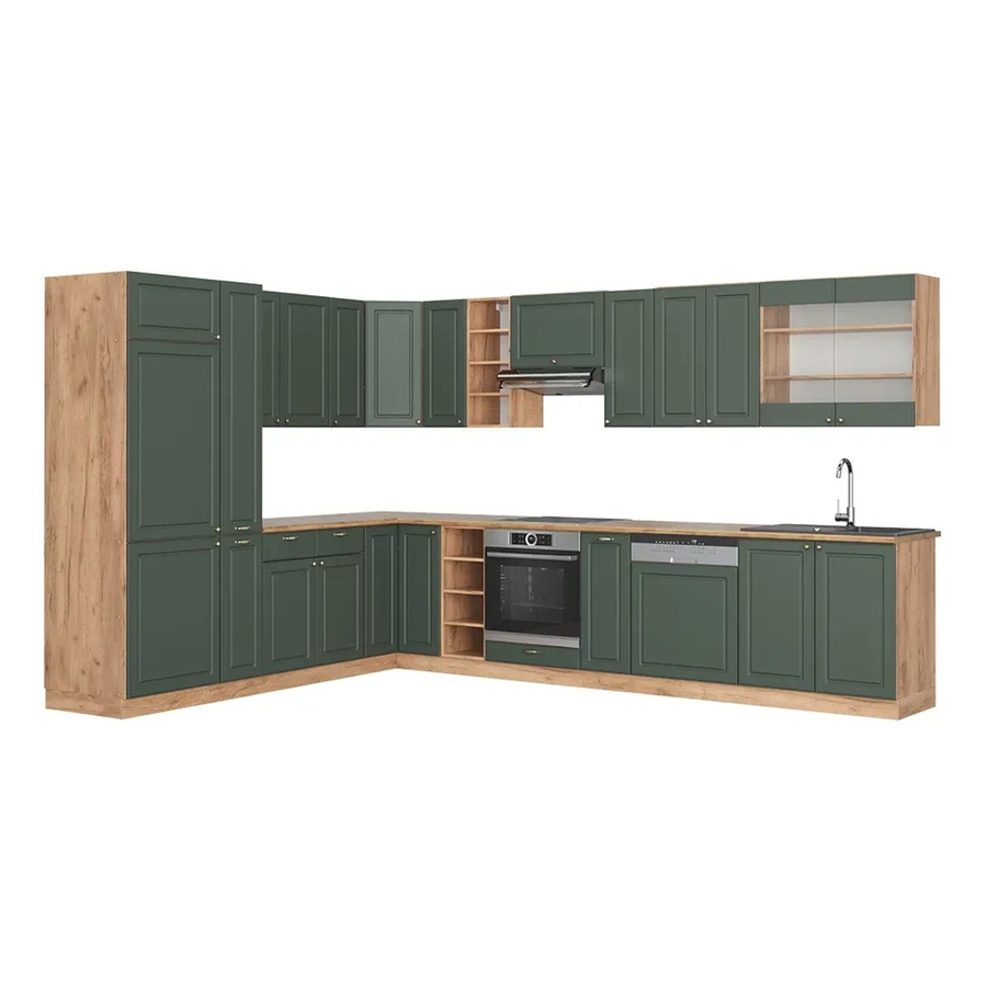 Vicco Eckküche Fame-Line Landhausstil Eiche Grün Gold, B/T/H: 347 x 257 cm - Bild 3