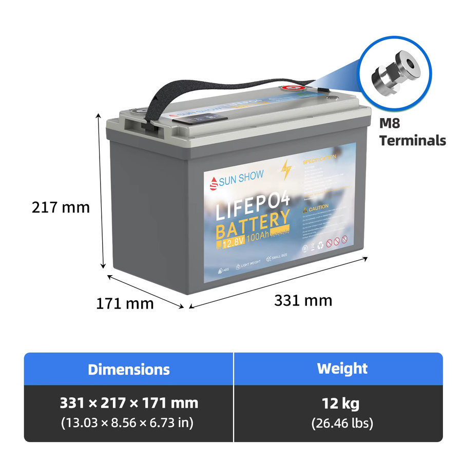 SANDISOLAR 12,8 V 100 Ah LiFePO4 Lithium-Akku mit Bluetooth und BMS, IP65 Deep-Cycle-Akku für Wohnmobile, Wohnwagen und Boote - Bild 6
