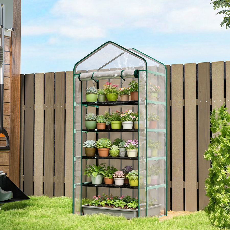 Outsunny Gartengewächshaus mit 5 Ablagen aus Stahl und transparenter Plane, B/T/H: 90 x 49 x 193 cm - Bild 2