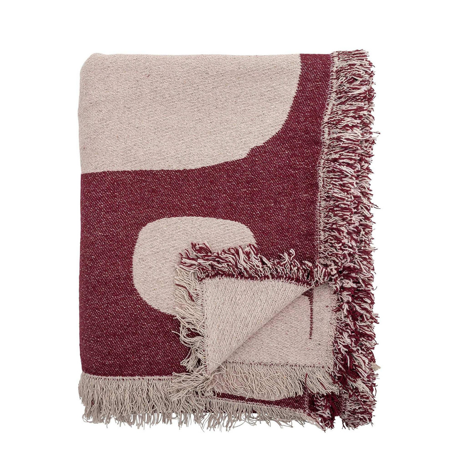 Bloomingville Plaid Olica aus recycelter Baumwolle in Rot, B/T: 160 x 130 cm - Bild 1