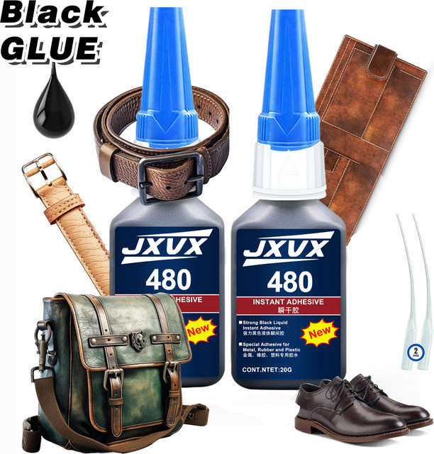 LOOLIFL 480 Black Super Glue Sekundenkleber in Schwarz, schnell trocknender Cyanacrylat-Flüssigkleber für Leder, Gummi, Reifen und Kunststoff, 20 g - Bild 1