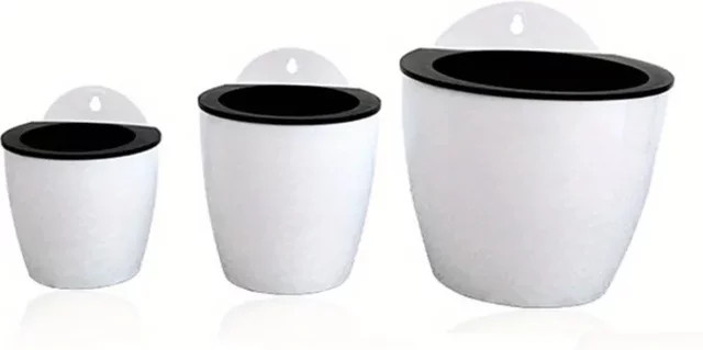 3er-Set Wand-Blumentöpfe mit automatischem Bewässerungssystem für Hydrokultur und Balkon, Farbe: Weiß - Bild 1