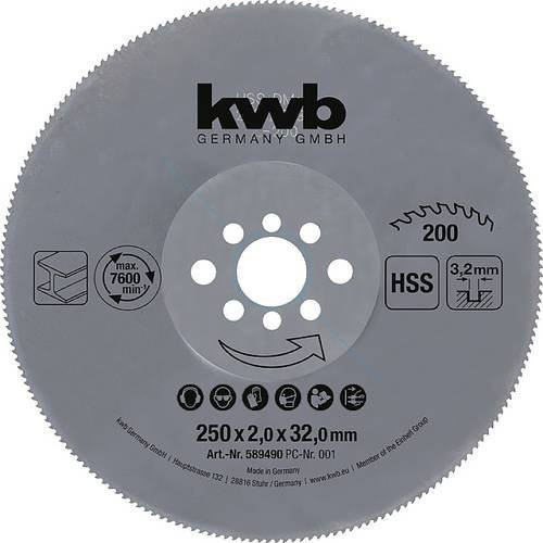 Kwb Kreissägeblatt HSS für Metall, Durchmesser: 250 mm, Bohrung: 30 mm, Farbe: Grau - Bild 1
