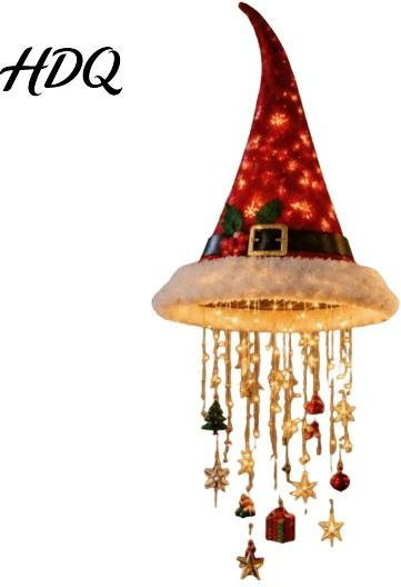 Dekorative LED-Hängeornamente in Form von Weihnachtsmannmützen als Kronleuchter-Anhänger, Rot mit warmweißer LED-Beleuchtung - Bild 1