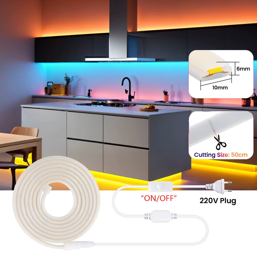 HAGAHA COB LED-Streifenlicht mit Schalter, wasserdichte flexible Neonlampe aus Silikon, Farben: Rot, Grün, Pink und Weiß, 220V - Bild 4