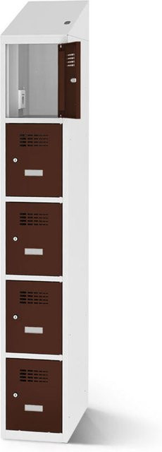 rotstahl Fächerschrank mit Ladefunktion und 5 Fächern in Mahagoni mit lichtgrauem Korpus, B: 40 cm, H: 200 cm - Bild 1