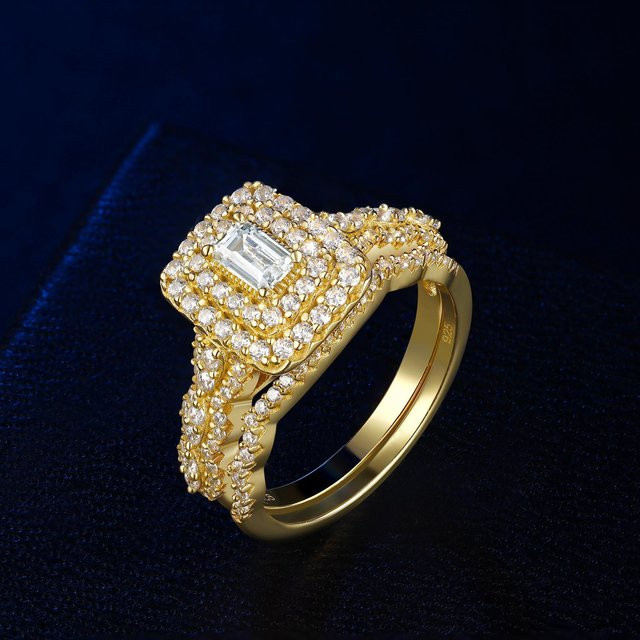 Newshe Verlobungsring 925 Silber, Gelbgoldfarben, Zirkonia, Damen - Bild 1