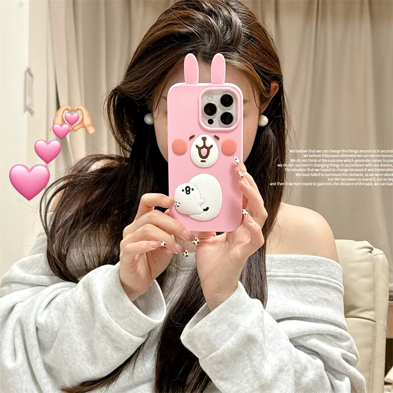 Niedliche Silikonhülle mit rosa Kaninchen-Design für iPhone 16 15 14 13 Pro Max Plus und Pro von OLPAY - Bild 4