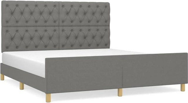 vidaXL Bettgestell mit Kopfteil in Dunkelgrau aus Stoff und Holz, B/T/H: 160 x 200 x 128 cm - Bild 1